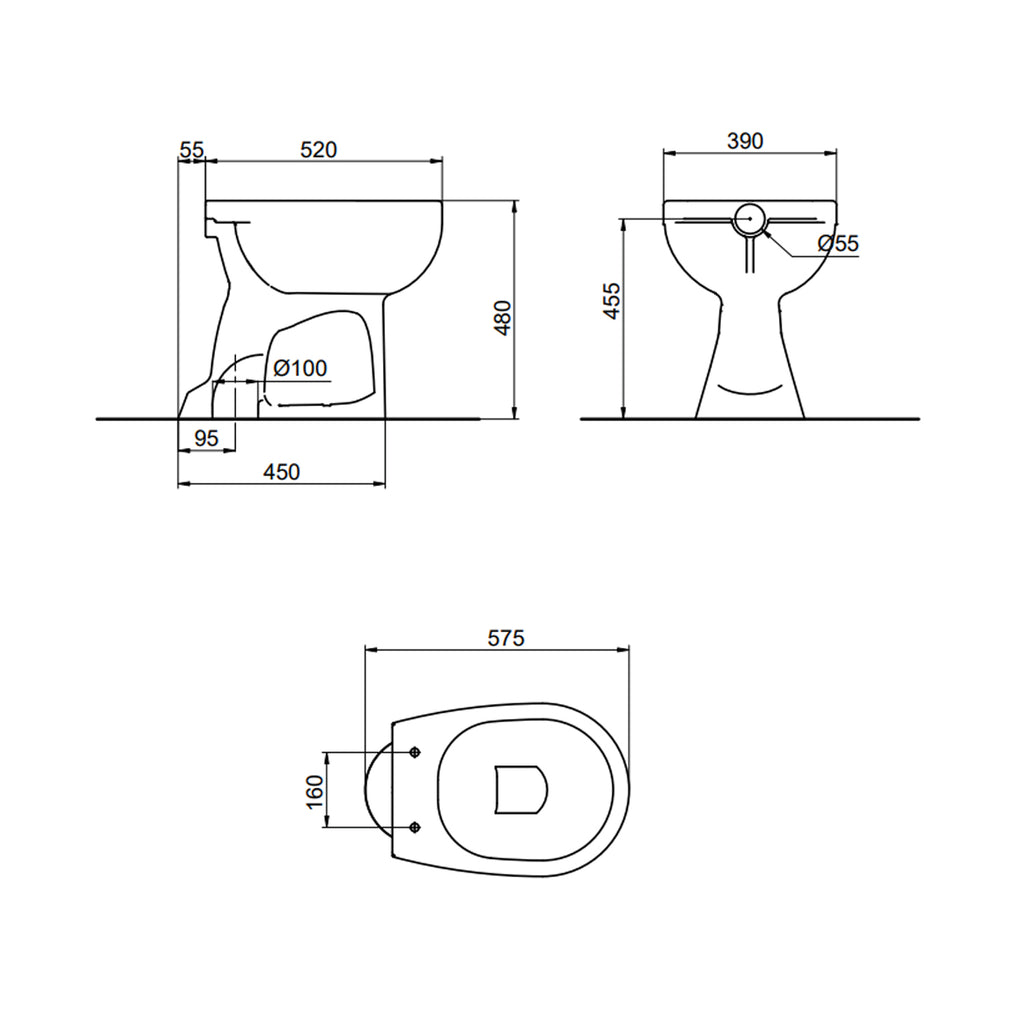 Vaso per anziani BathCore con scarico a pavimento modello Consil 48 cm - Bianco