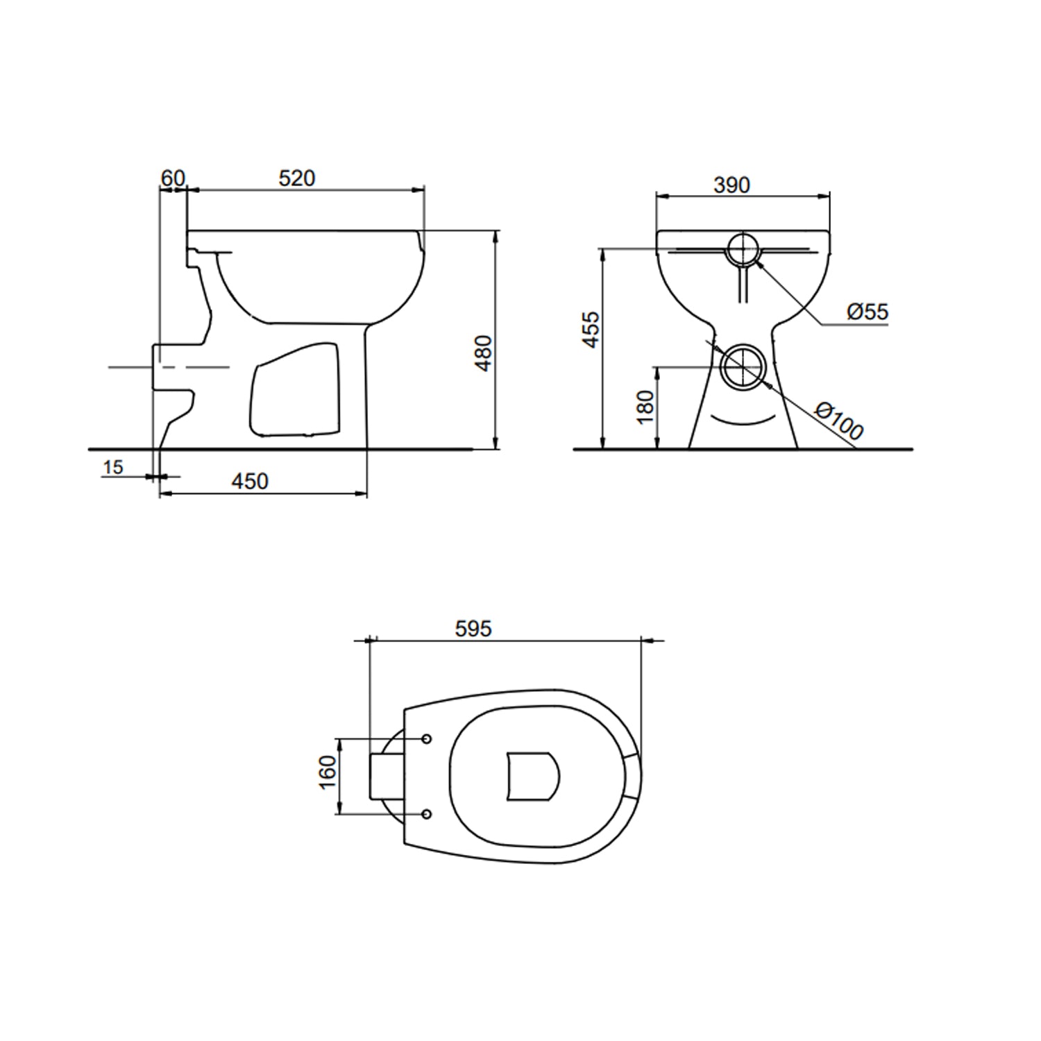Vaso per disabili con apertura frontale BathCore con scarico a muro modello Consil 48 cm - Bianco