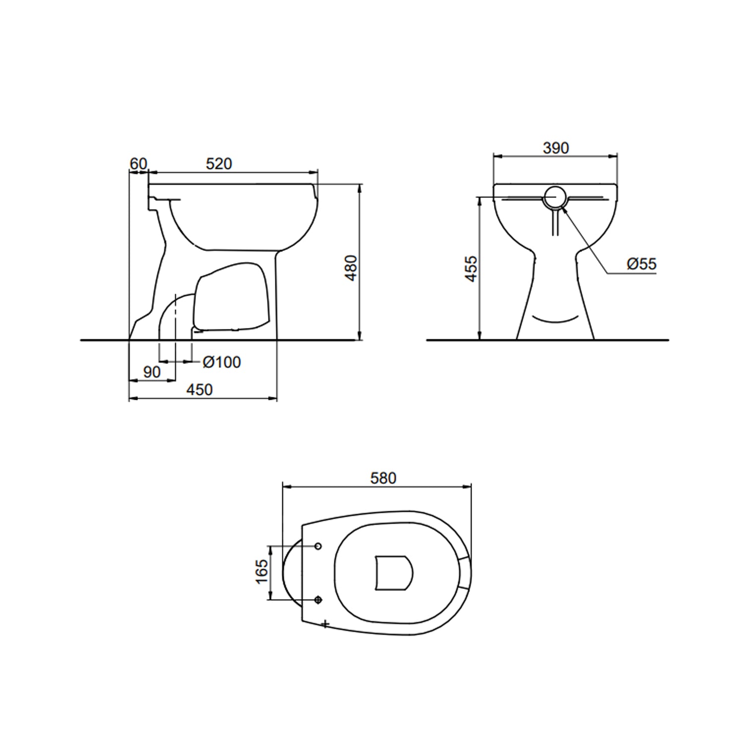 Vaso per disabili con apertura frontale BathCore con scarico a pavimento modello Consil 48 cm - Bianco