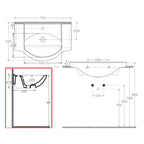 Lavabo consolle per mobile bagno con troppo pieno e foro rubinetto BathCore cm 75x50