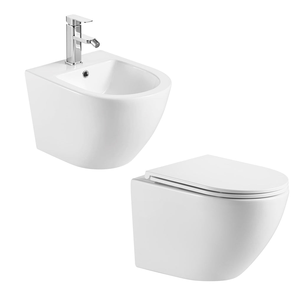 Sanitari bagno BathCore sospesi modello Serenity Rimless/Tornado Quiet 49.5x36.5 cm - Bianco