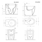 Coppia di sanitari filomuro Comfort Azalea di BathCore  cm 36x53 bidet wc senza brida e copriwater