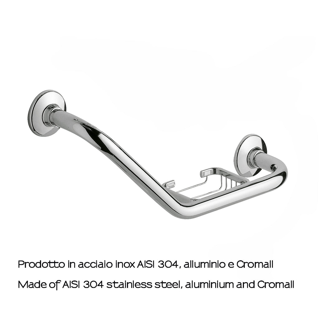 Maniglione inclinazione 135Â° Gedy modello Ascot con portasapone in filo reversibile - Cromato