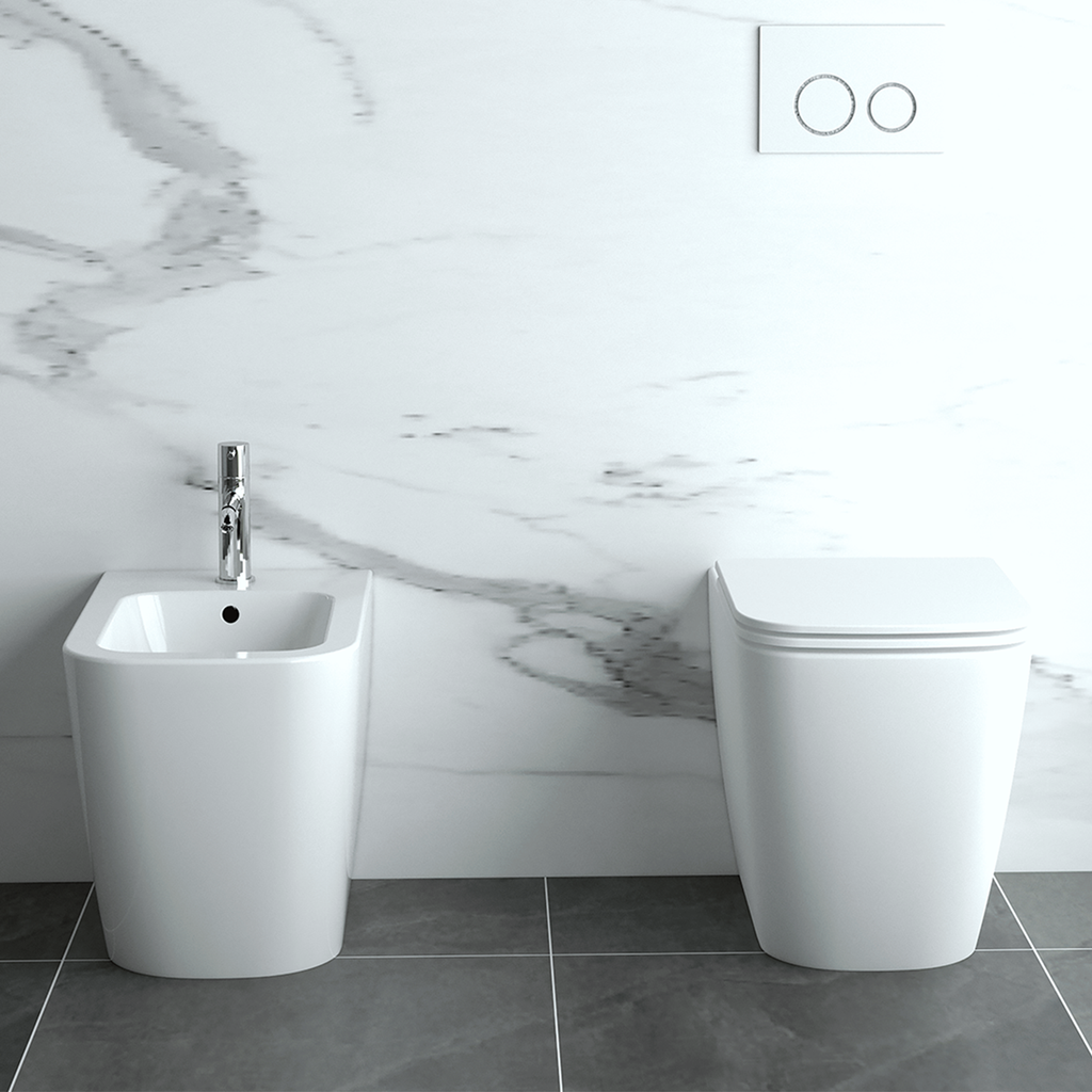 Coppia sanitari a terra BathCore serie Lunaria 54x36x42 cm - Vaso a terra + bidet a terra + copriwater