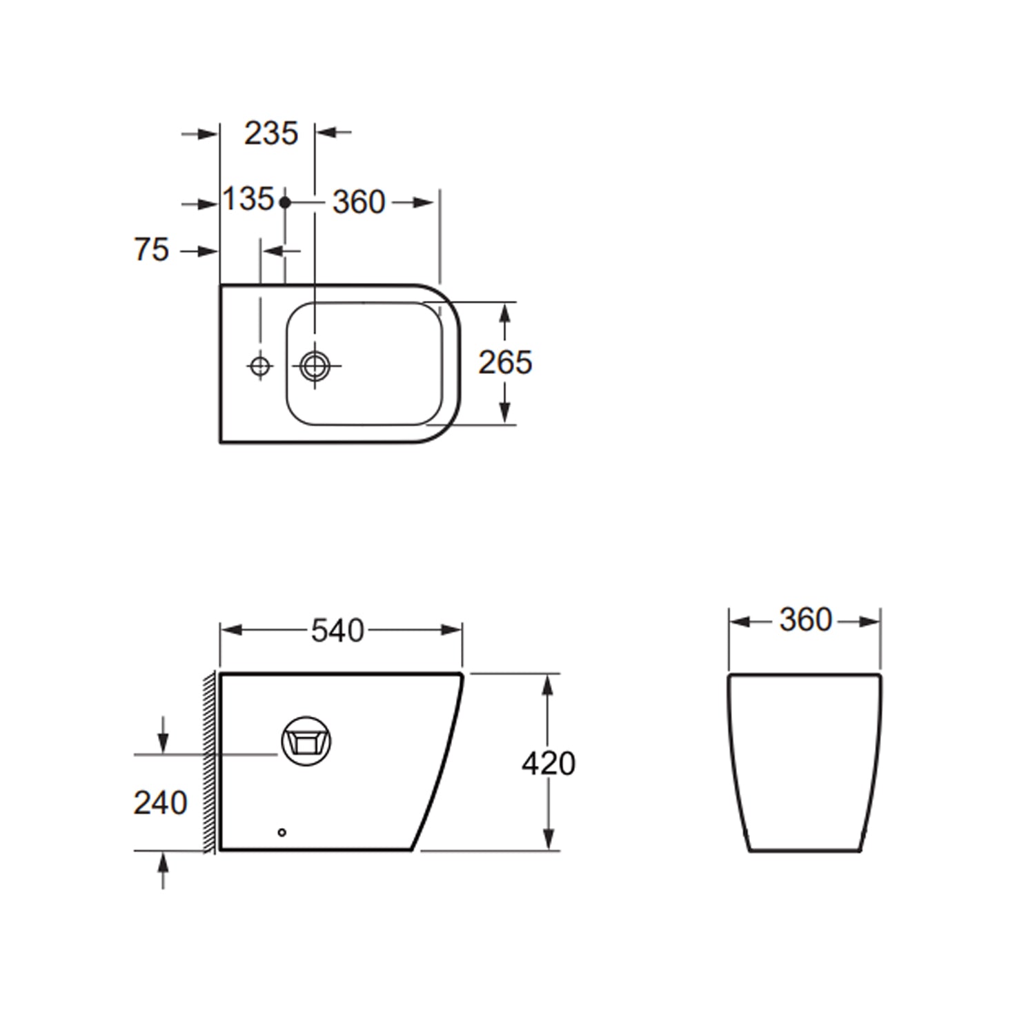 Coppia sanitari a terra BathCore serie Lunaria 54x36x42 cm - Vaso a terra + bidet a terra + copriwater