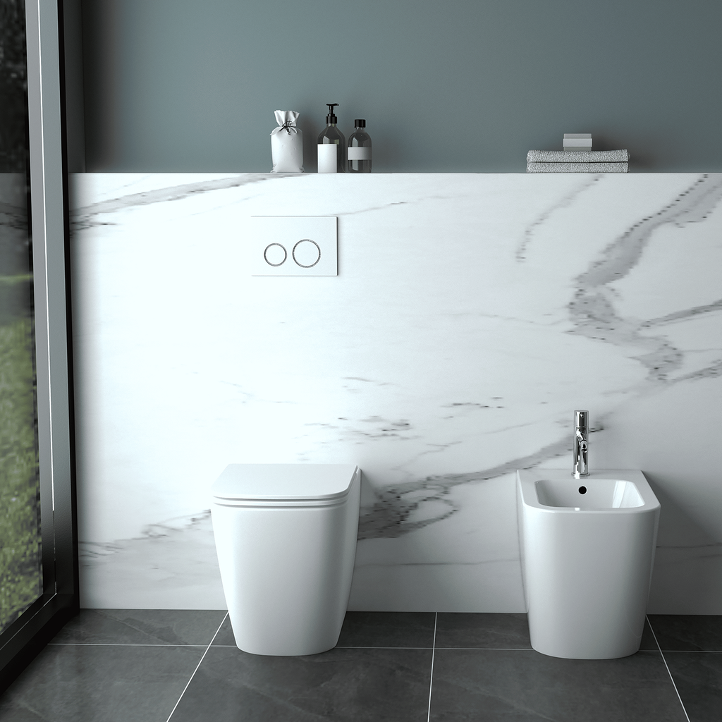 Sanitari a terra Bathcore serie Mars 54x36x42 cm - Coppia vaso e bidet con copriwater incluso