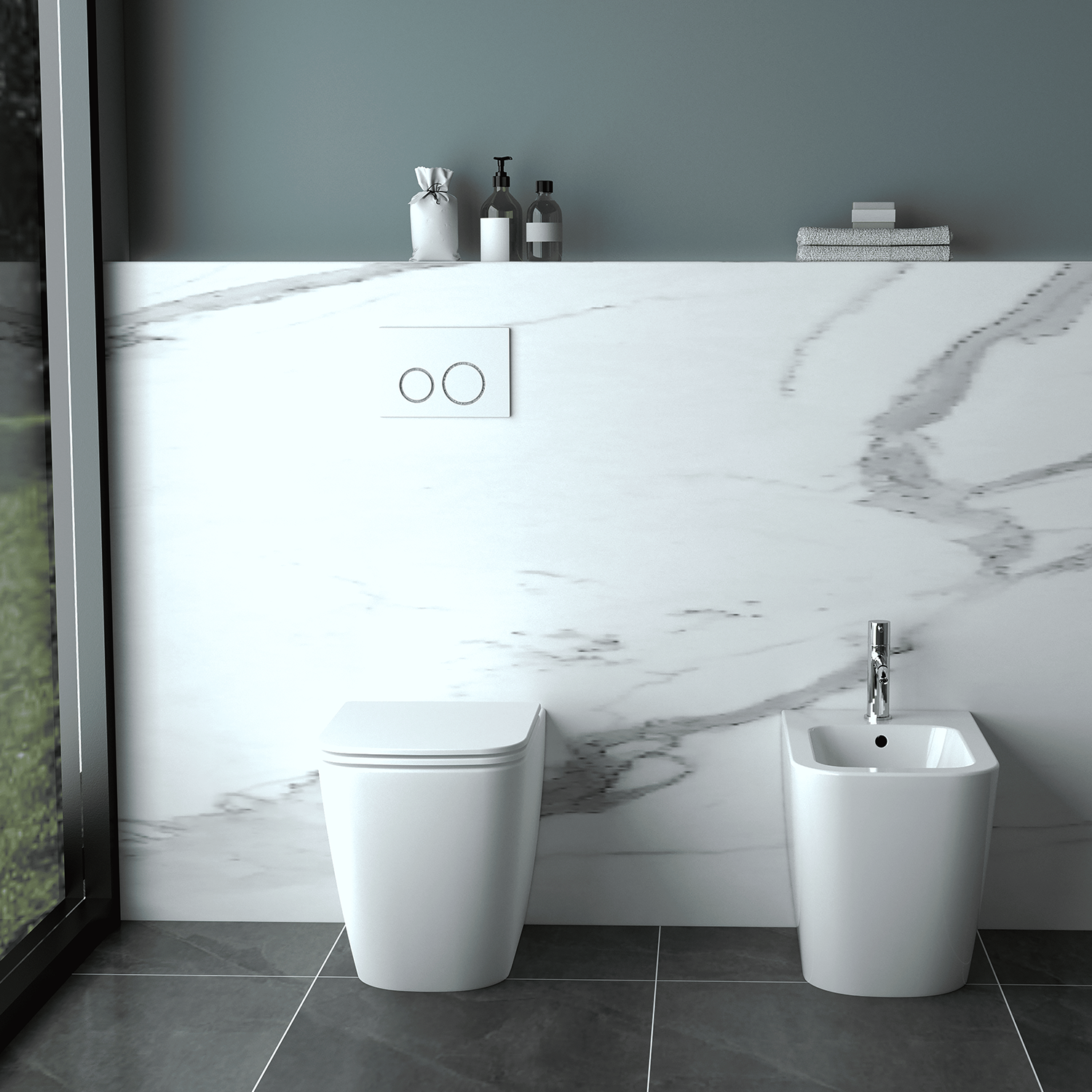 Sanitari a terra Bathcore serie Mars 54x36x42 cm - Coppia vaso e bidet con copriwater incluso