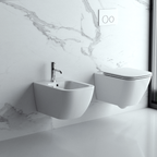 Coppia sanitari sospesi BathCore serie Etherea 42x52 cm - Vaso sospeso + bidet sospeso + copriwater
