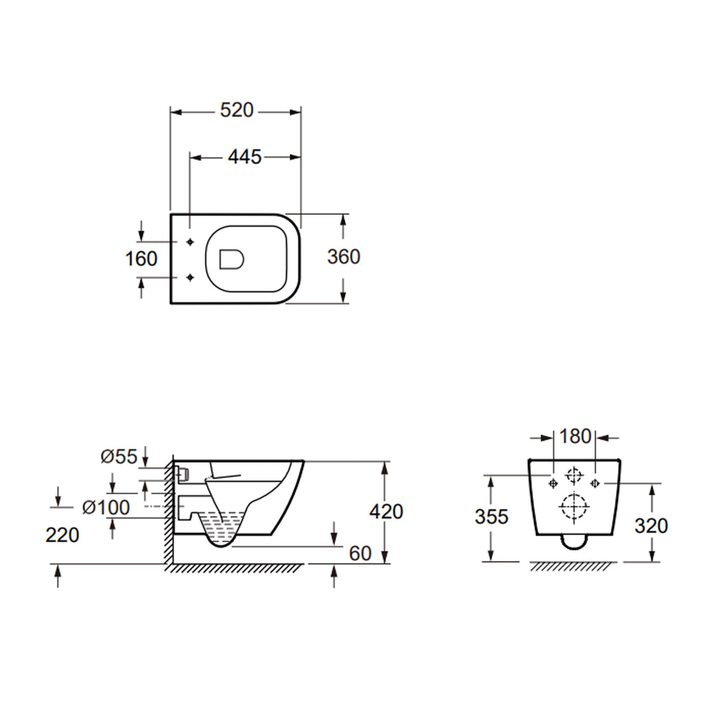 Coppia sanitari sospesi BathCore serie Nuvia 42x52 cm - Vaso sospeso + bidet sospeso + copriwater