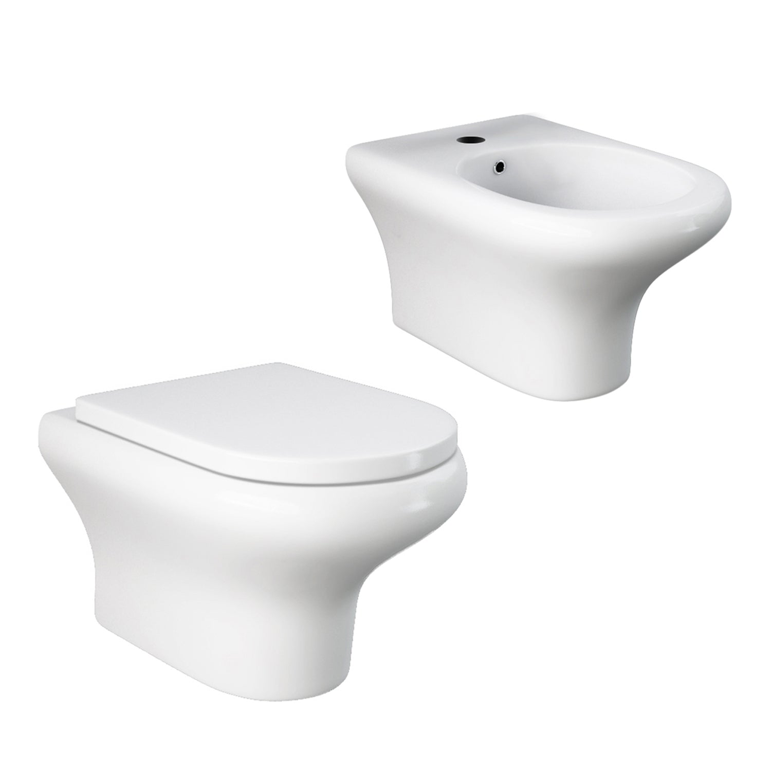 Coppia di sanitari sospesi Block di Rak Ceramics cm 37x52 bidet - wc senza brida e copriwater