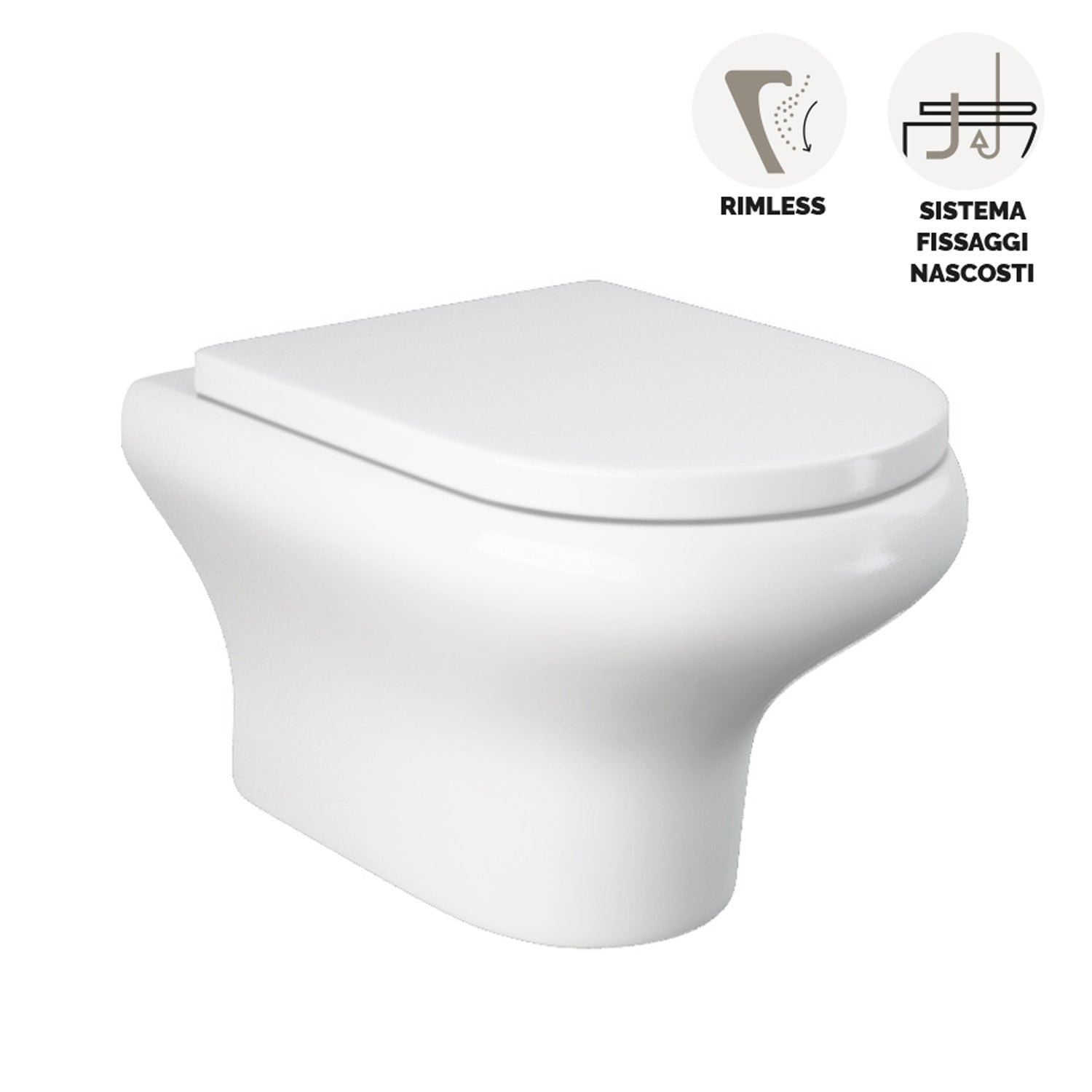 Coppia di sanitari sospesi Block di Rak Ceramics cm 37x52 bidet - wc senza brida e copriwater