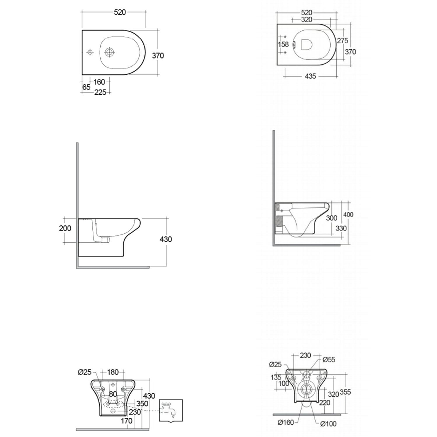 Coppia di sanitari sospesi Block di Rak Ceramics cm 37x52 bidet - wc senza brida e copriwater
