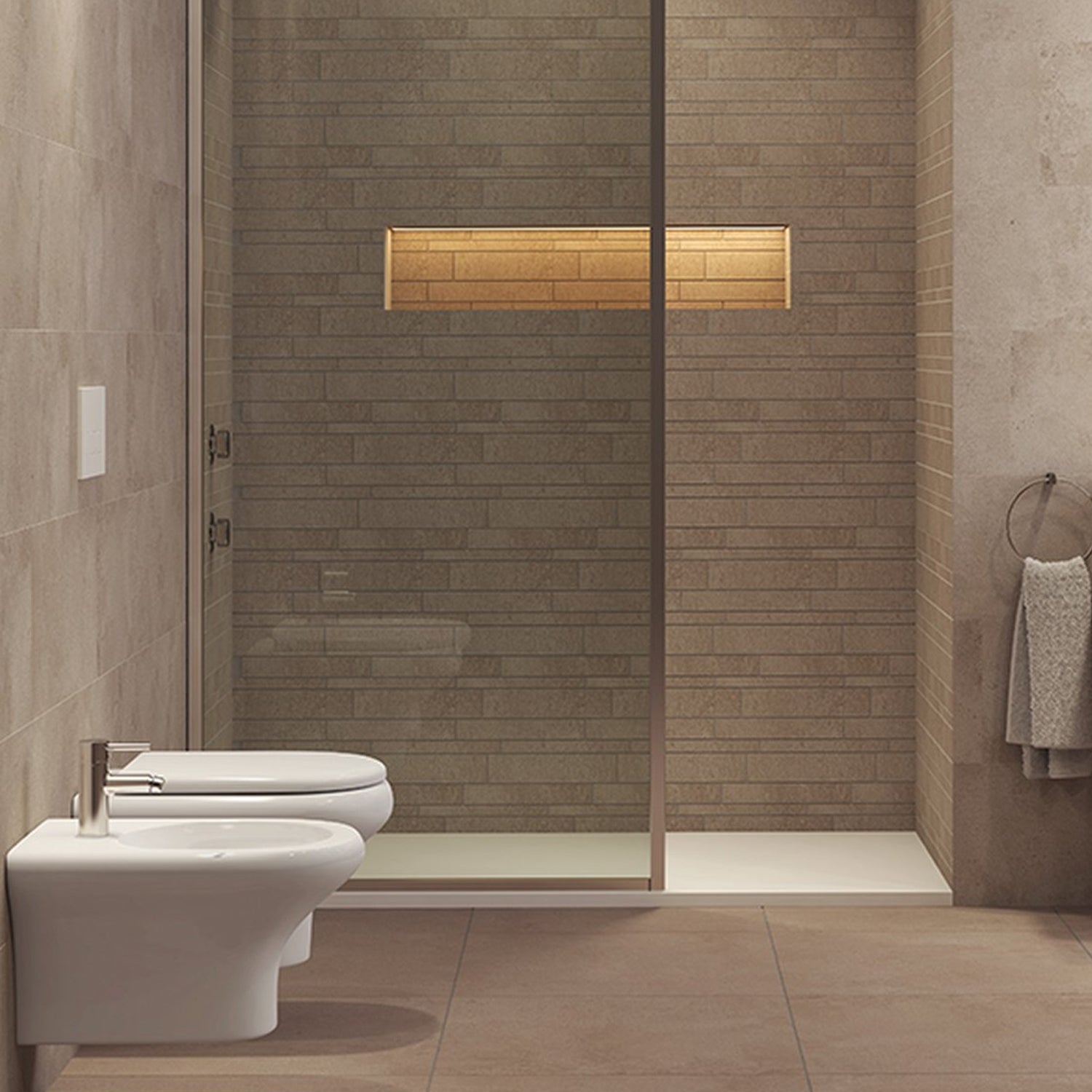 Coppia di sanitari sospesi Block di Rak Ceramics cm 37x52 bidet - wc senza brida e copriwater