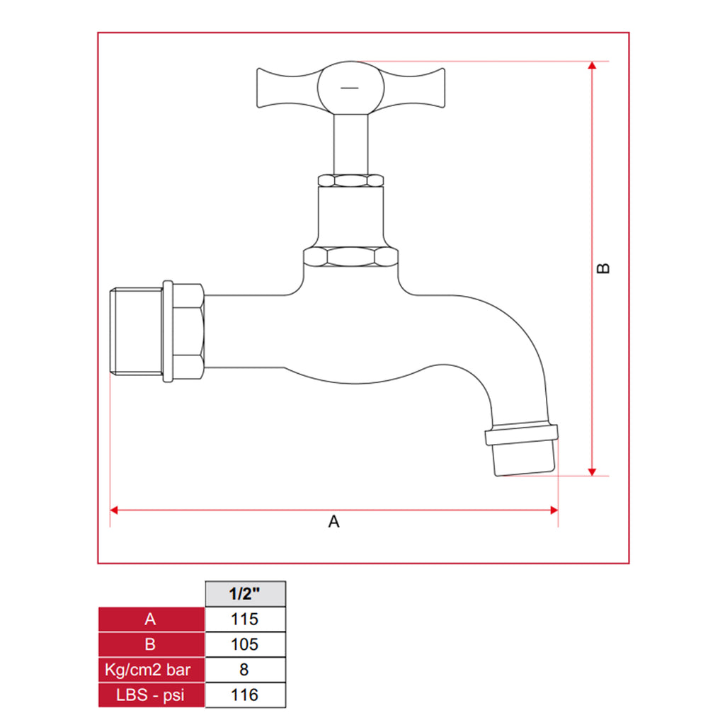 Rubinetto da giardino curvo in ottone lucidato con maniglia a T