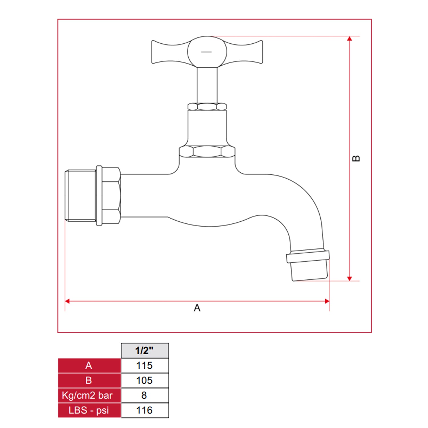 Rubinetto da giardino curvo in ottone lucidato con maniglia a T