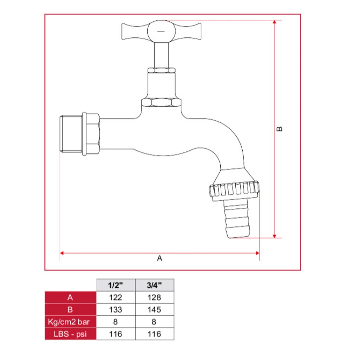 Rubinetto da giardino curvo in ottone cromato sabbiato con maniglia a T lucida attacco 3/4''