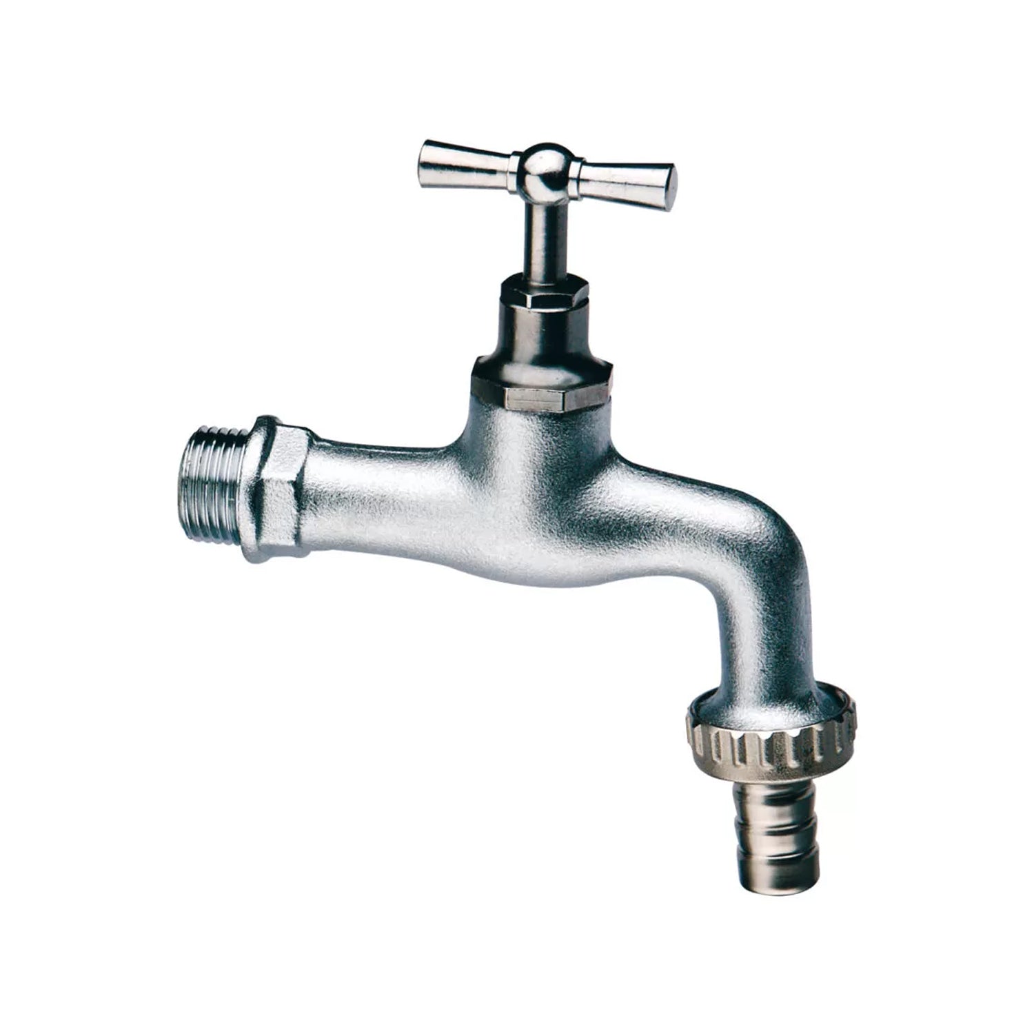 Rubinetto da giardino curvo in ottone cromato sabbiato con maniglia a T lucida attacco 3/4''