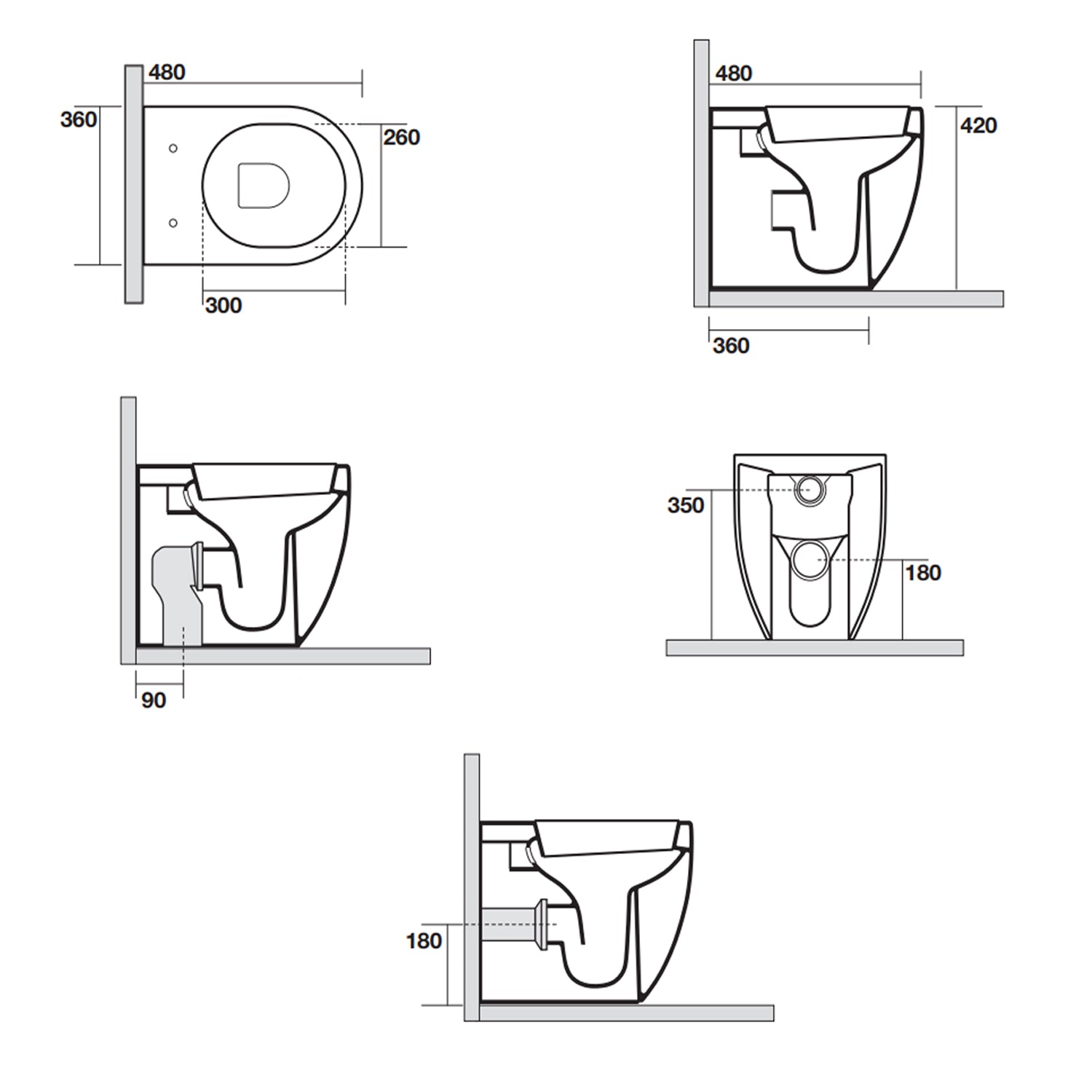 Wc filomuro 48x36 cm collezione Flo Kerasan con sedile soft close