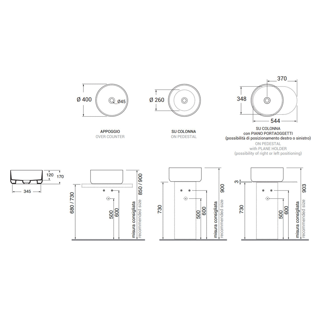 Lavabo rotondo Azzurra serie Aurea 40x40x17 cm - Bianco lucido