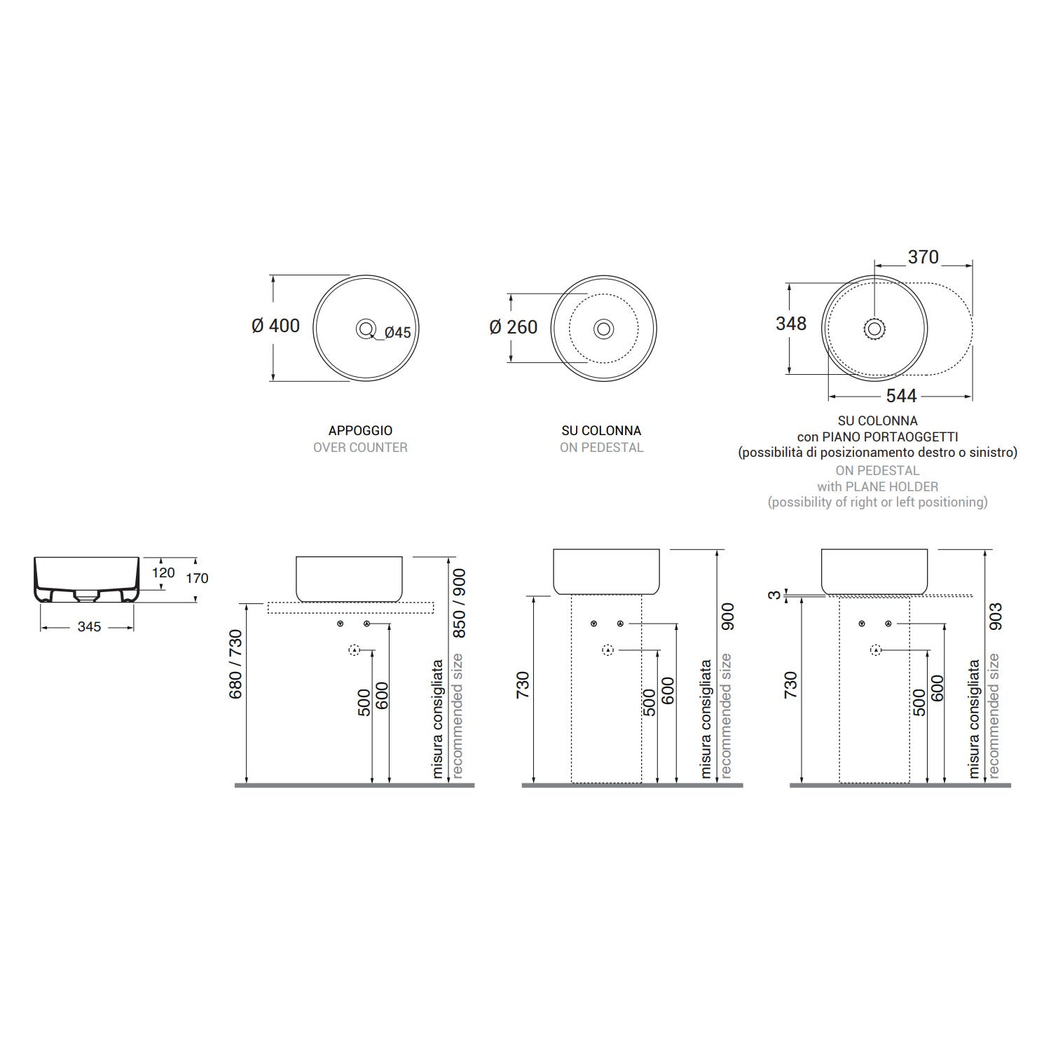 Lavabo rotondo Azzurra serie Aurea 40x40x17 cm - Bianco lucido