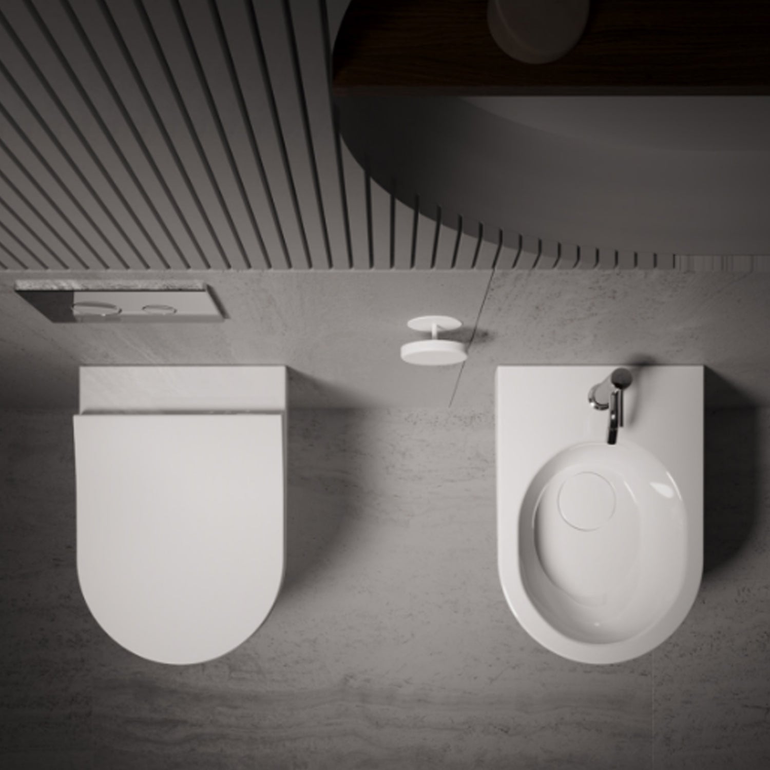 WC filomuro scarico traslato Domus Falerii collezione Multipla 52x36 cm con copriwater bianco lucido