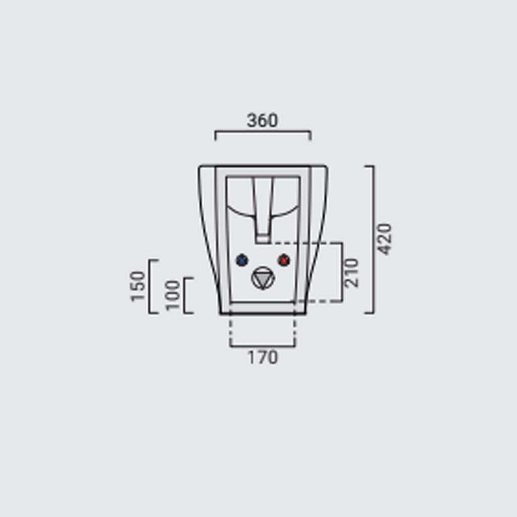 Sanitari filomuro senza brida scarico traslato Domus Falerii collezione Multipla 52x36 cm bianco lucido