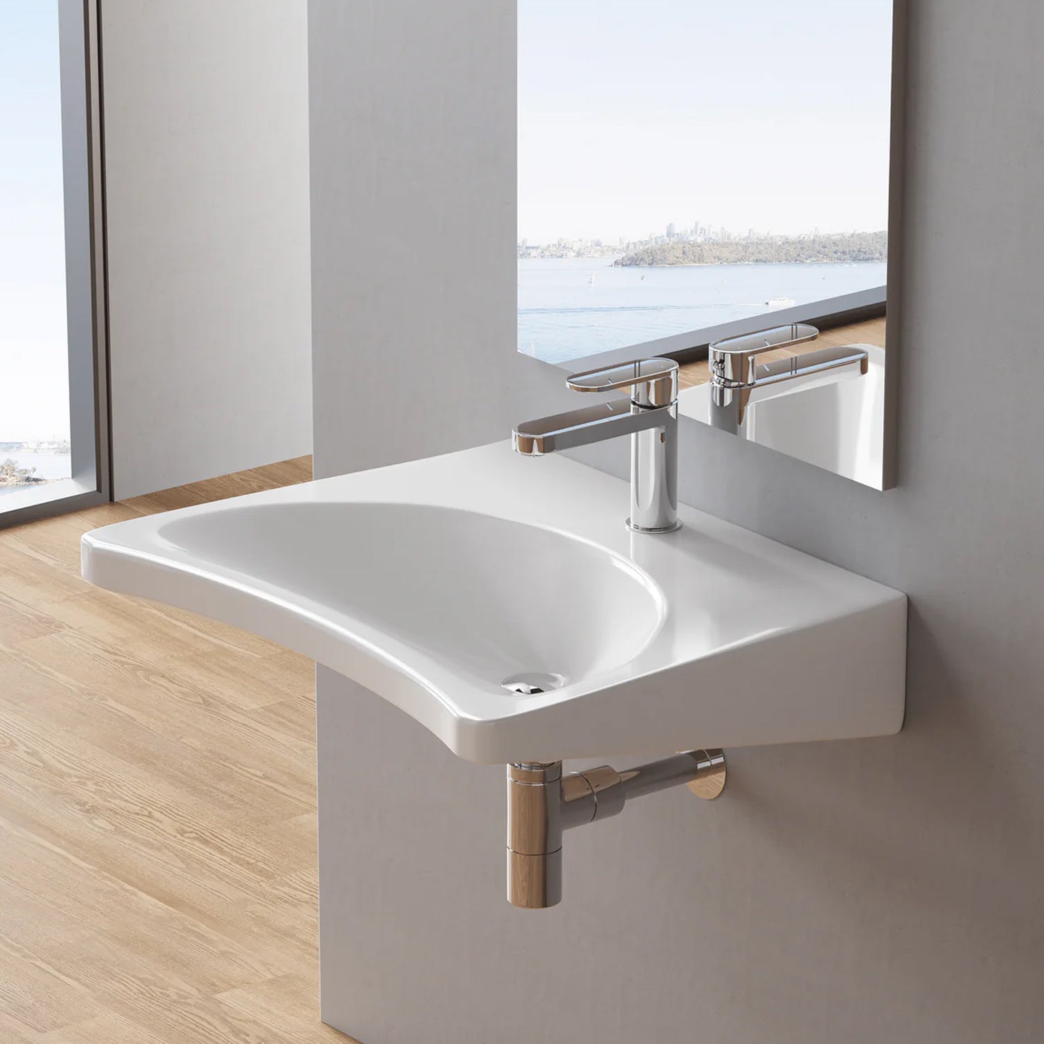 500028 - Lavabo sospeso disabili 65 cm in ceramica bianco lucido Linea Comfort Bathcore - Bianco lucido