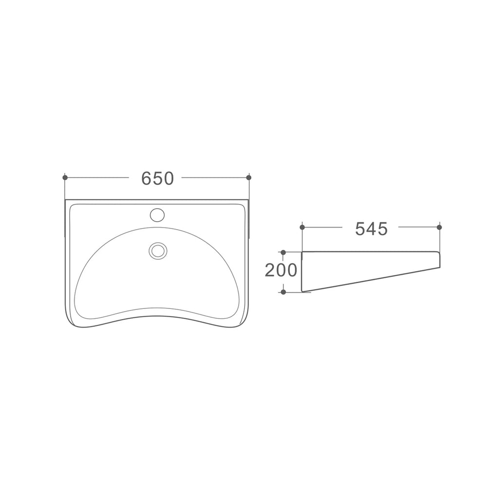 500028 - Lavabo sospeso disabili 65 cm in ceramica bianco lucido Linea Comfort Bathcore - Bianco lucido