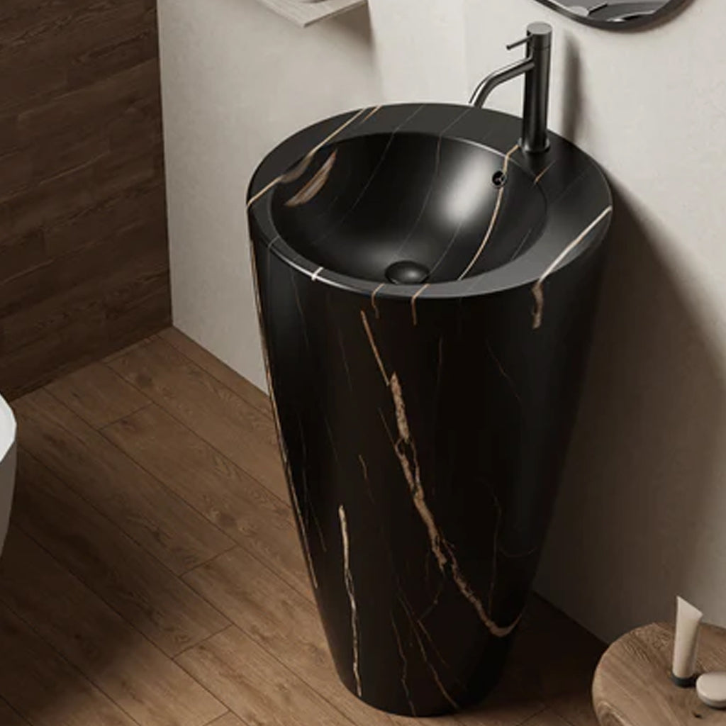500025 - Lavabo freestanding in ceramica Bathcore - Effetto marmorizzato nero