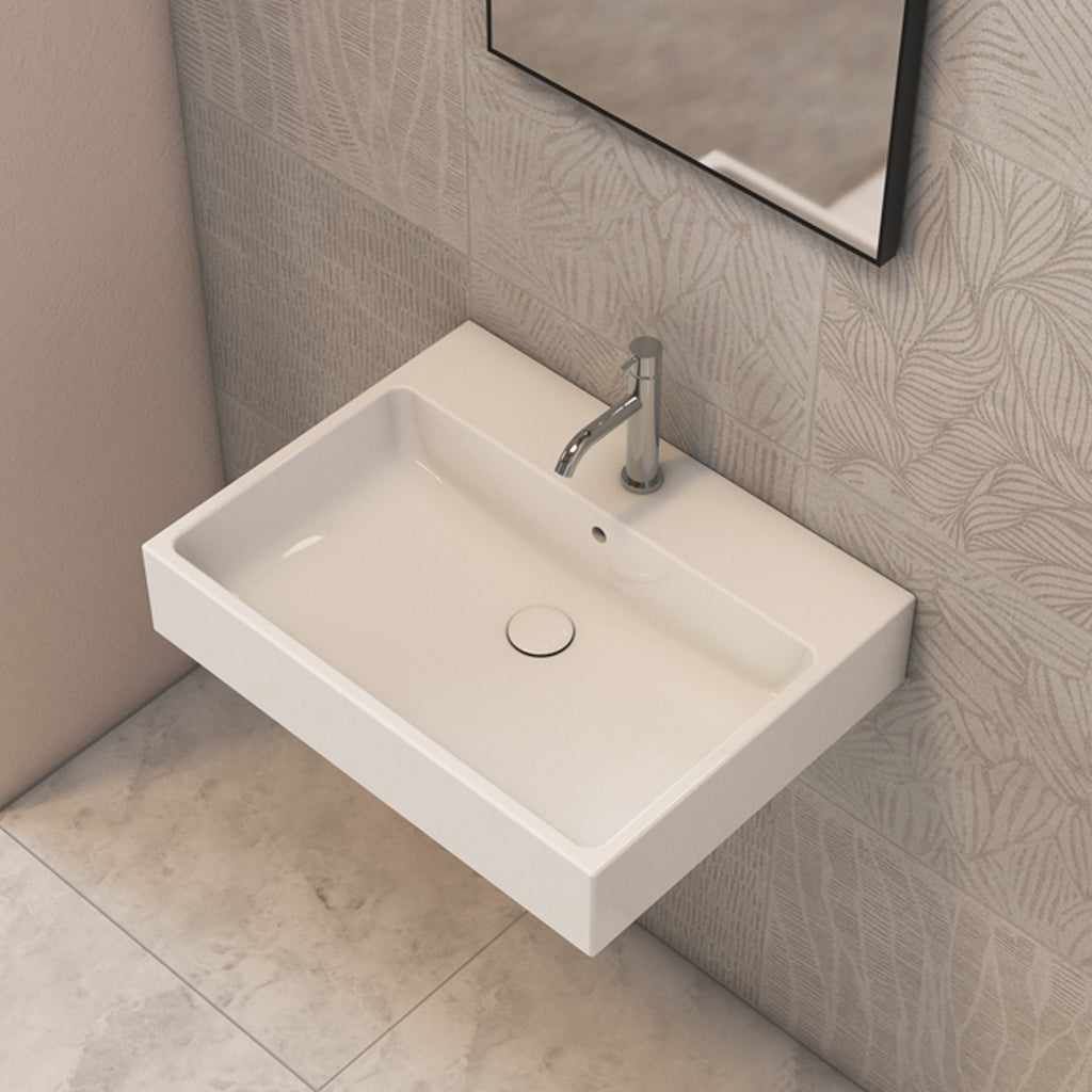Lavabo rettangolare Stone 65x50x13 cm Ceramica Globo â€“ Bianco lucido