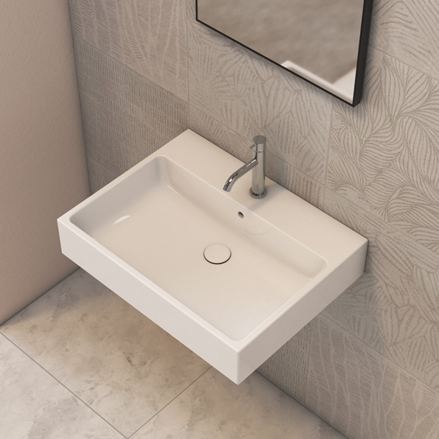 Lavabo rettangolare Stone 65x50x13 cm Ceramica Globo â€“ Bianco lucido
