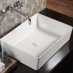 Lavabo d'appoggio rettangolare in ceramica bianca senza troppo pieno cm 55x39