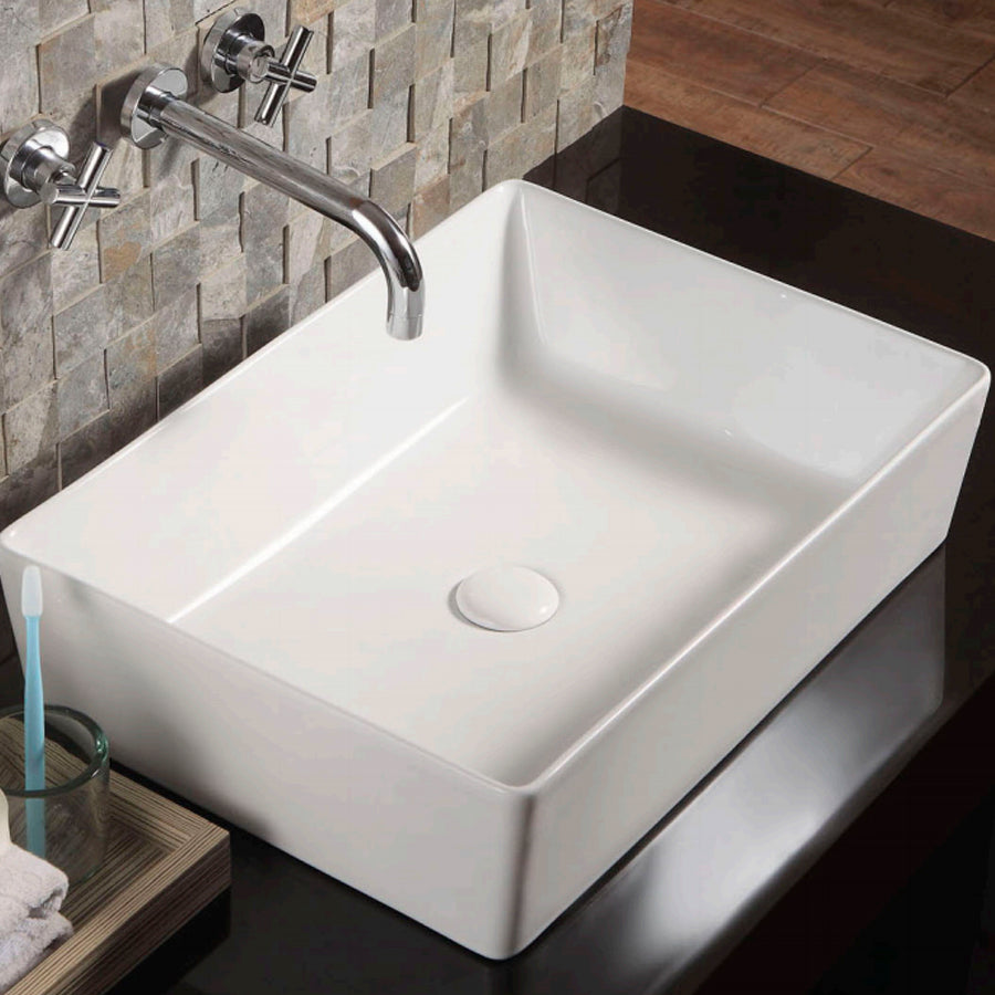 Lavabo d'appoggio rettangolare in ceramica bianca senza troppo pieno cm 55x39