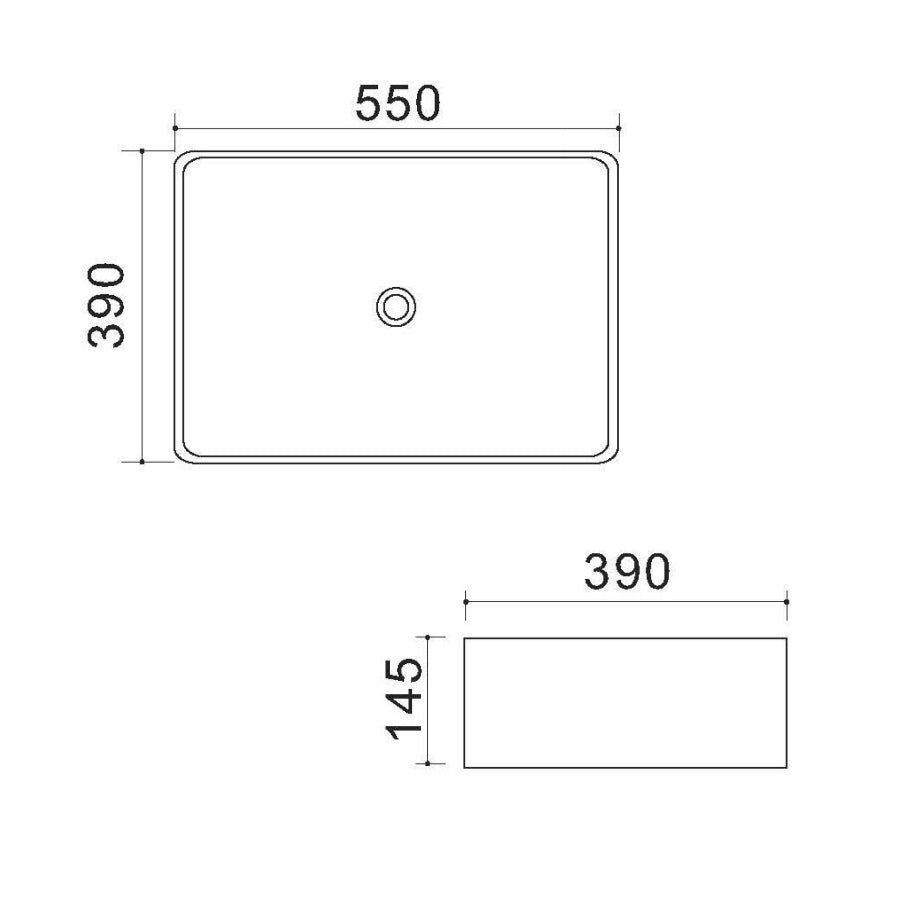 Lavabo d'appoggio rettangolare in ceramica bianca senza troppo pieno cm 55x39