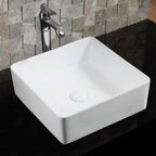 Lavabo d'appoggio quadrato in ceramica bianca senza troppo pieno cm 39