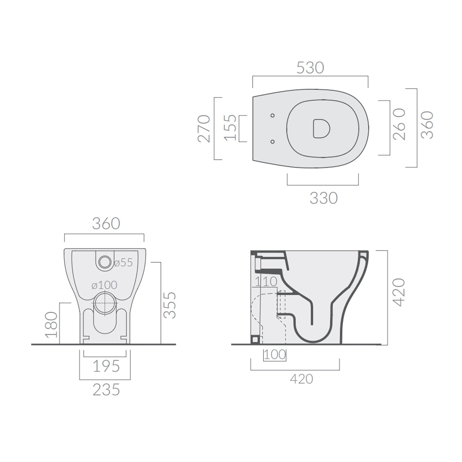 Coppia di Sanitari Filomuro 53x36 cm serie Eden di Ceramica Galassia con sedile soft close