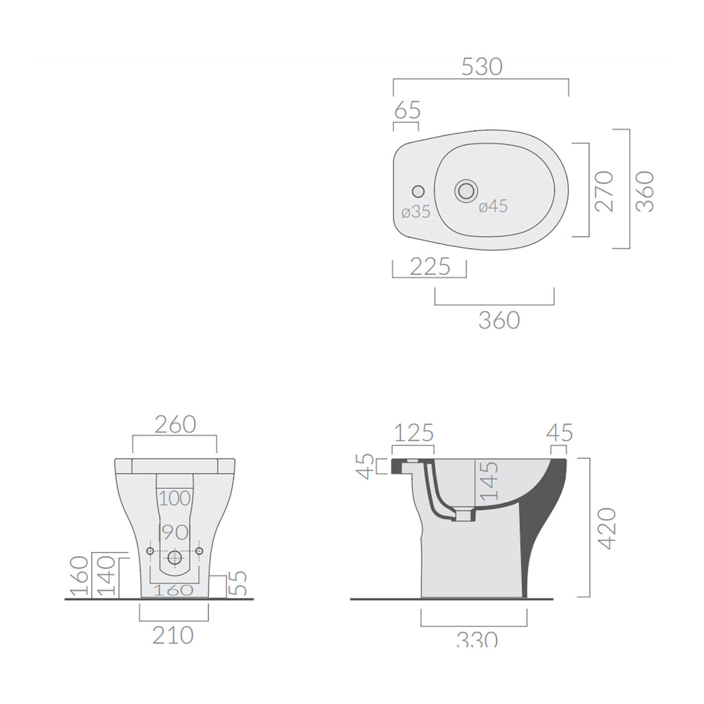 Bidet a pavimento 53x36 cm serie Eden di Ceramica Galassia