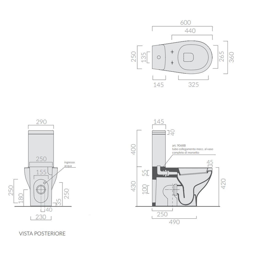 Wc Monoblocco 66x36 cm serie Eden di Ceramica Galassia con sedile avvolgente soft close