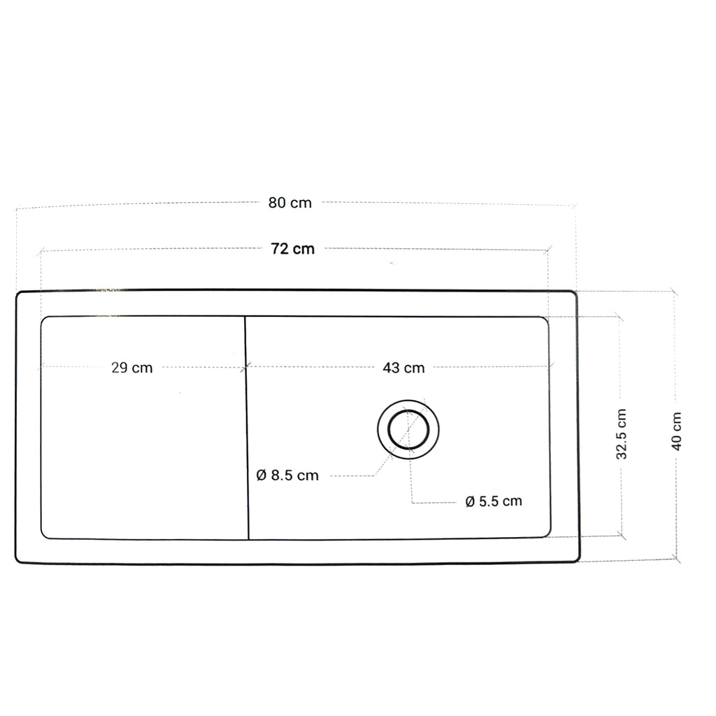 Lavello con gocciolatoio in cemento nocciola cm 80x40x20h cm modello Serapo