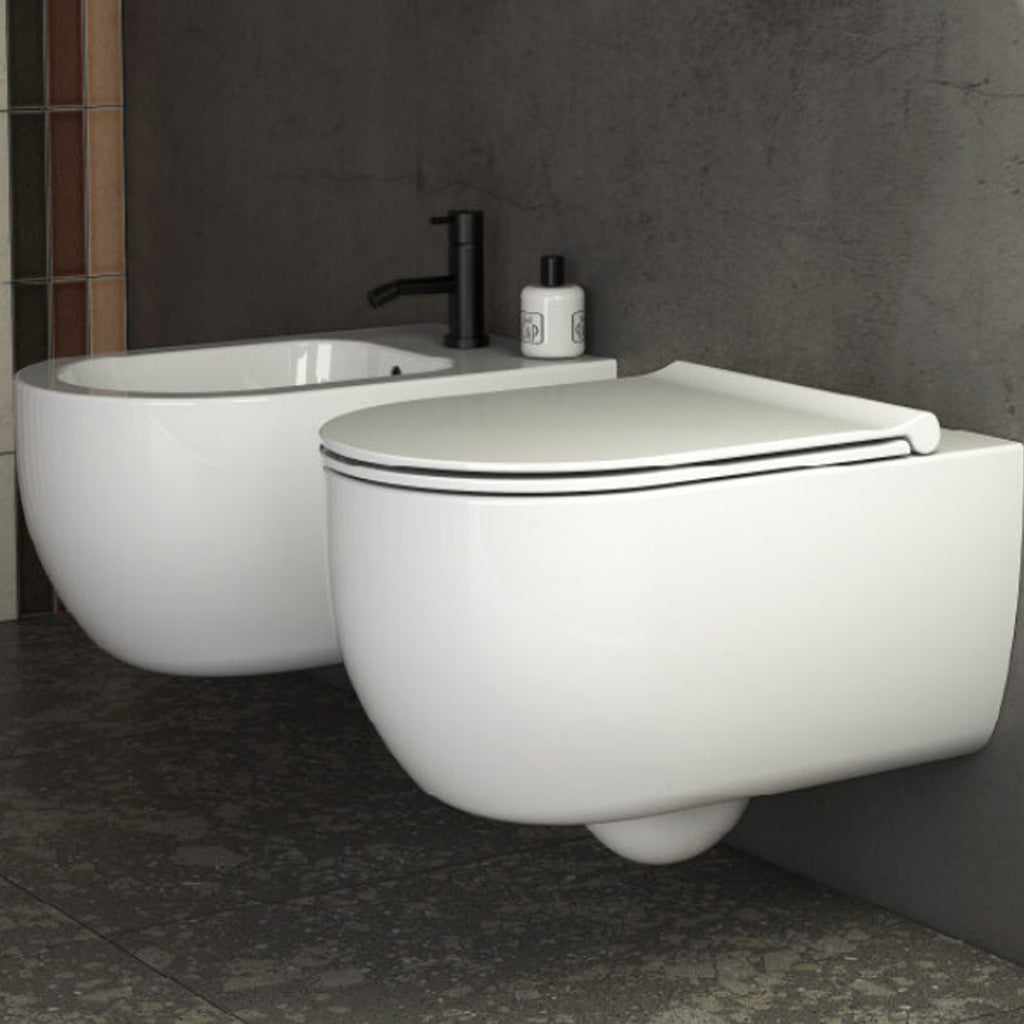 Coppia di sanitari sospesi Ceramica Globo modello Mode 53x34 cm bianco opaco con sedile SoftClose