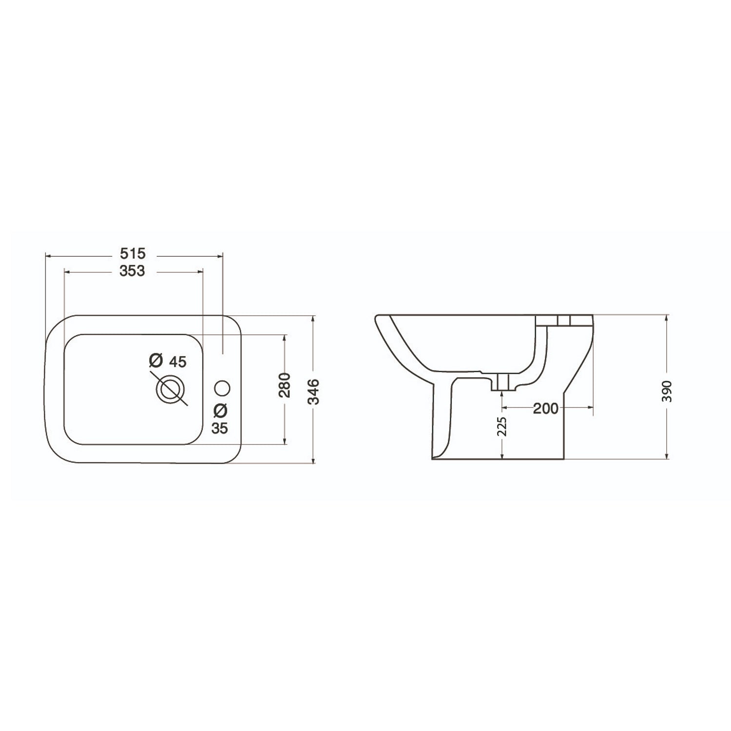 Bidet a terra modello Jasmine in ceramica 51