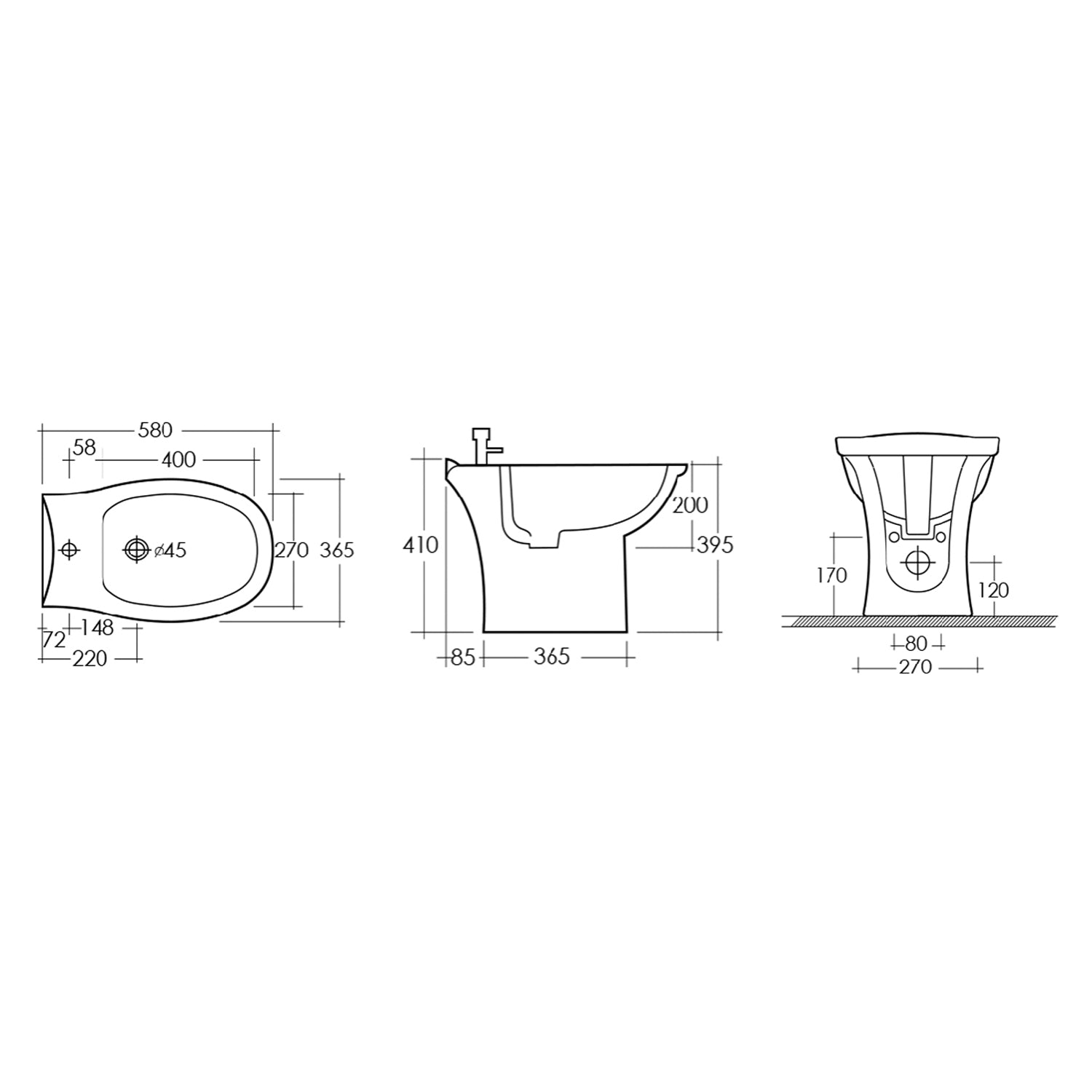 Bidet a terra modello Karla in ceramica 58x36