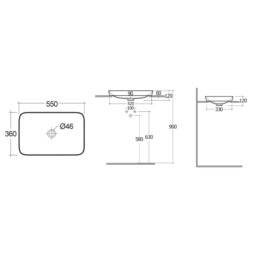 Lavabo ad incasso rettangolare senza foto 55x36 cm - Bianco