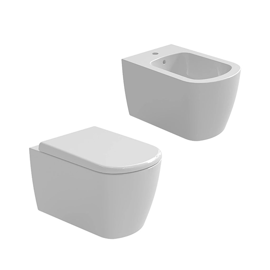 Coppia sanitari sospesi Ceramica Azzurra serie Aurea 55x36x33 cm con sedile soft-close - Bianco lucido