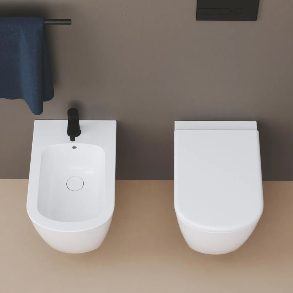 Coppia sanitari a terra Ceramica Azzurra serie Aurea 55x36x43 cm con sedile soft-close - Bianco lucido