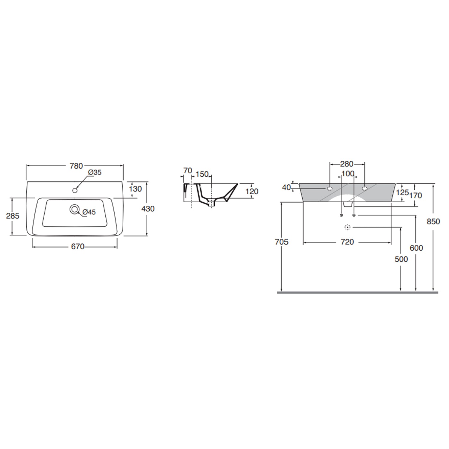 Lavabo sospeso o da appoggio Ceramica Azzurra serie Hera 78x43x14