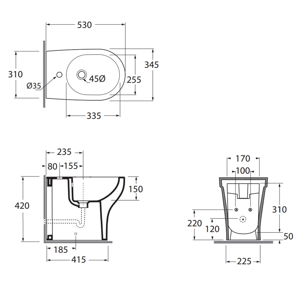 Bidet filo parete in ceramica collezione Pratica by Azzurra 53x34