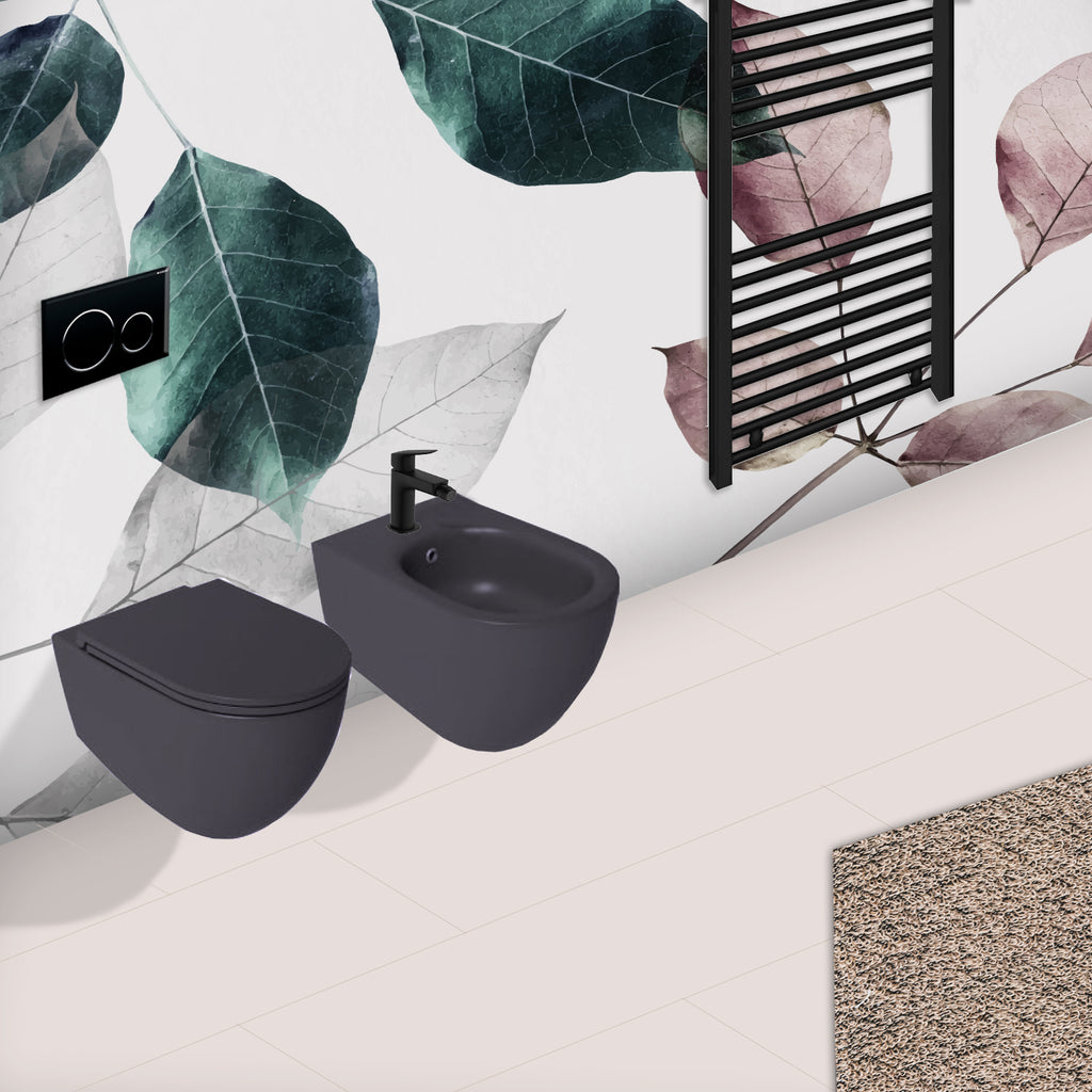 Sanitari sospesi Rimless con copriwater Soft Close BathCore serie Infinity 53x36