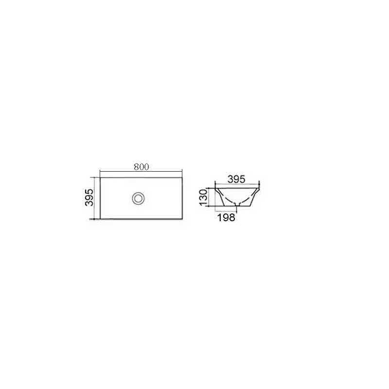 Lavabo da appoggio rettangolare in fine ceramica bianca 80x39