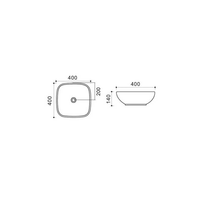 Lavabo da appoggio bianco quadro angoli arrotondati 40x40 H.14 cm